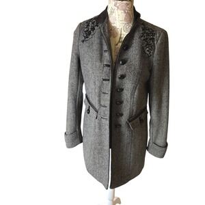 Vintage Black Tweed Blazer Jacket Womens Size 8 Embellished Collar festival